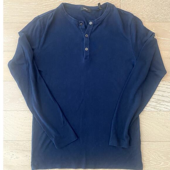 Theory Long Sleeve Navy Henley Mens Small - Picture 1 of 3